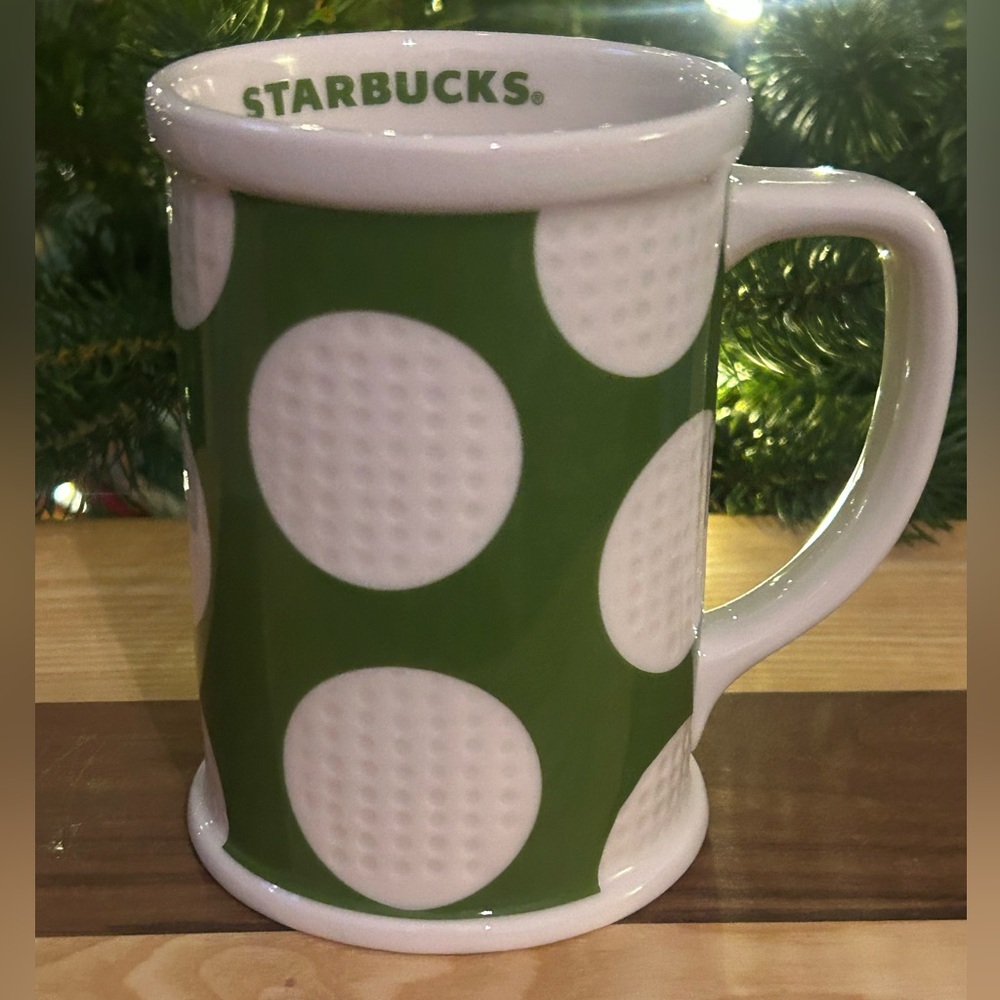 💚Starbucks 2011 Holiday Green Raised Dot Mug 16oz - Dad💚Father Golf